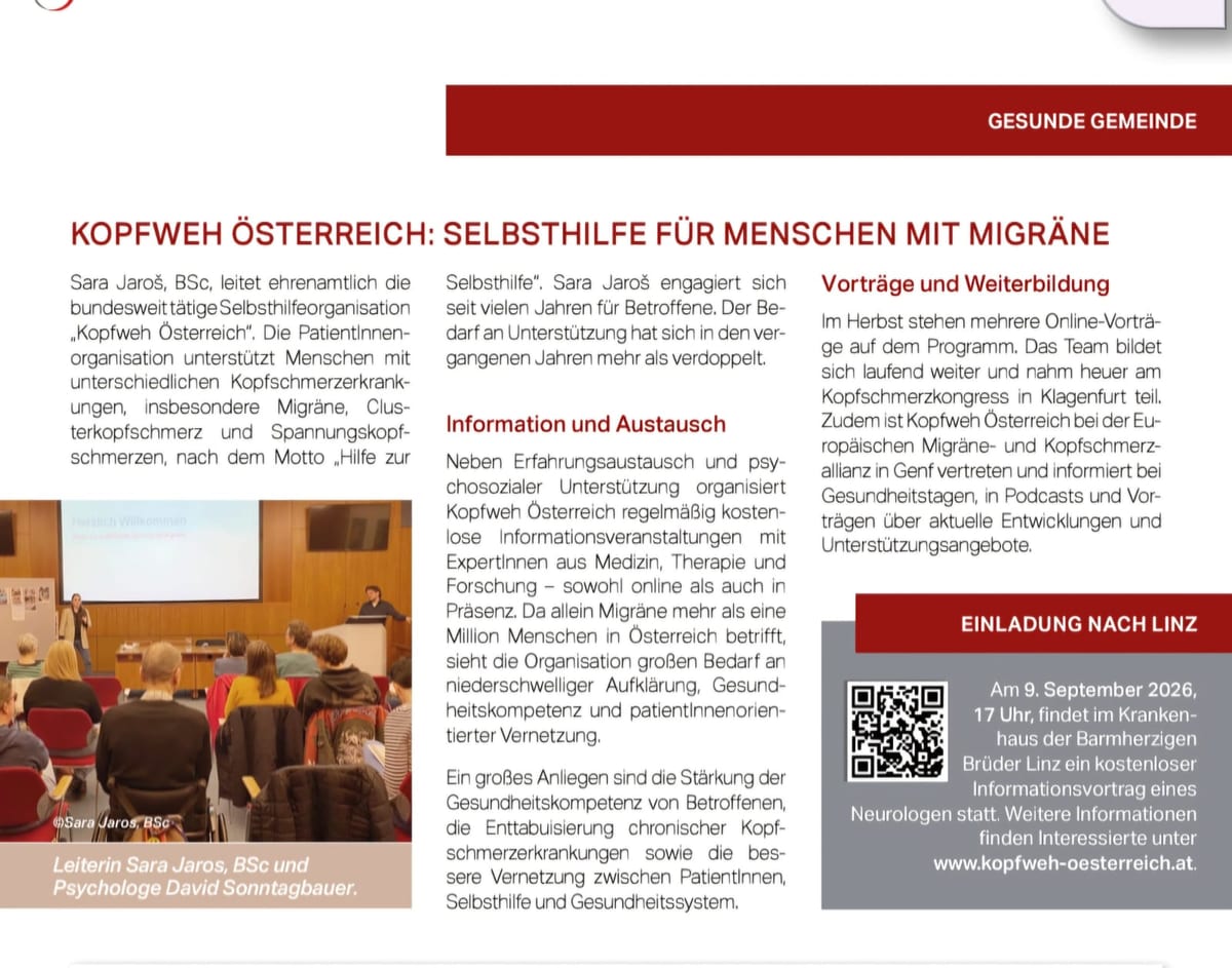Artikel über Kopfweh Österreich in der Gemeindezeitung Wilhering